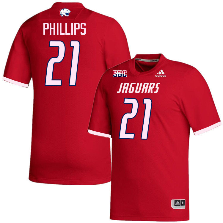 #21 Keenan Phillips South Alabama Jaguars Jerseys,College Football Uniforms,Apparels Stitched-Red #21 Keenan Phillips South Alabama Jaguars Jerseys,College Football Uniforms,Apparels Stitched-Red